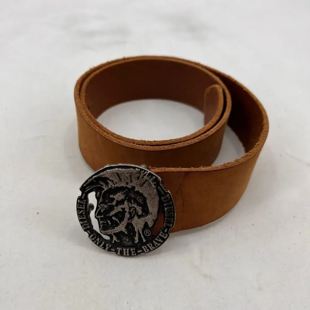 Vintage Diesel Belt Mens 30 Brown Only the Brave Mohican Buckle Pelle Leather